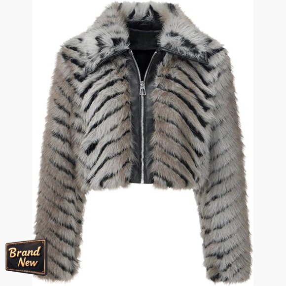 Jackets & Blazers - Faux Fur Leather Jacket Cropped Fleece Coat Warm Fluffy Zip Outerwear